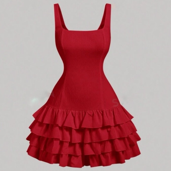 SHEIN Dresses & Skirts - 🆕NWOT RED RUFFLE DRESS SIZE LARGE